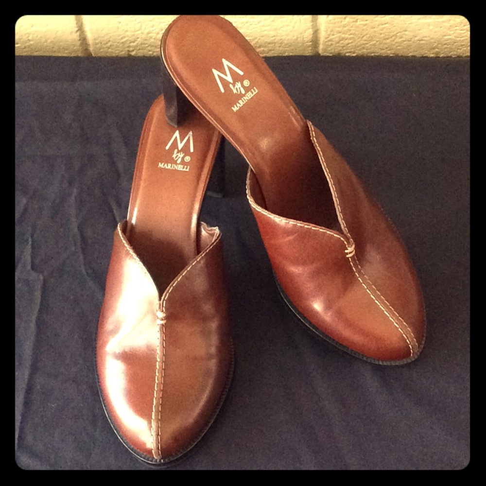 Marinelli leather 3 inch heels mules NWOT